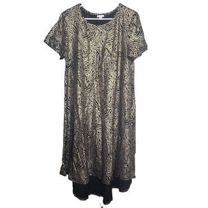 Lularoe Carly Black and Gold Dress Large Swing Metallic Saints Festive Party